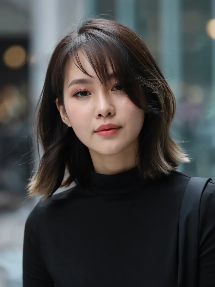 winter haircuts 2025 Textured Bob with Side Bangs