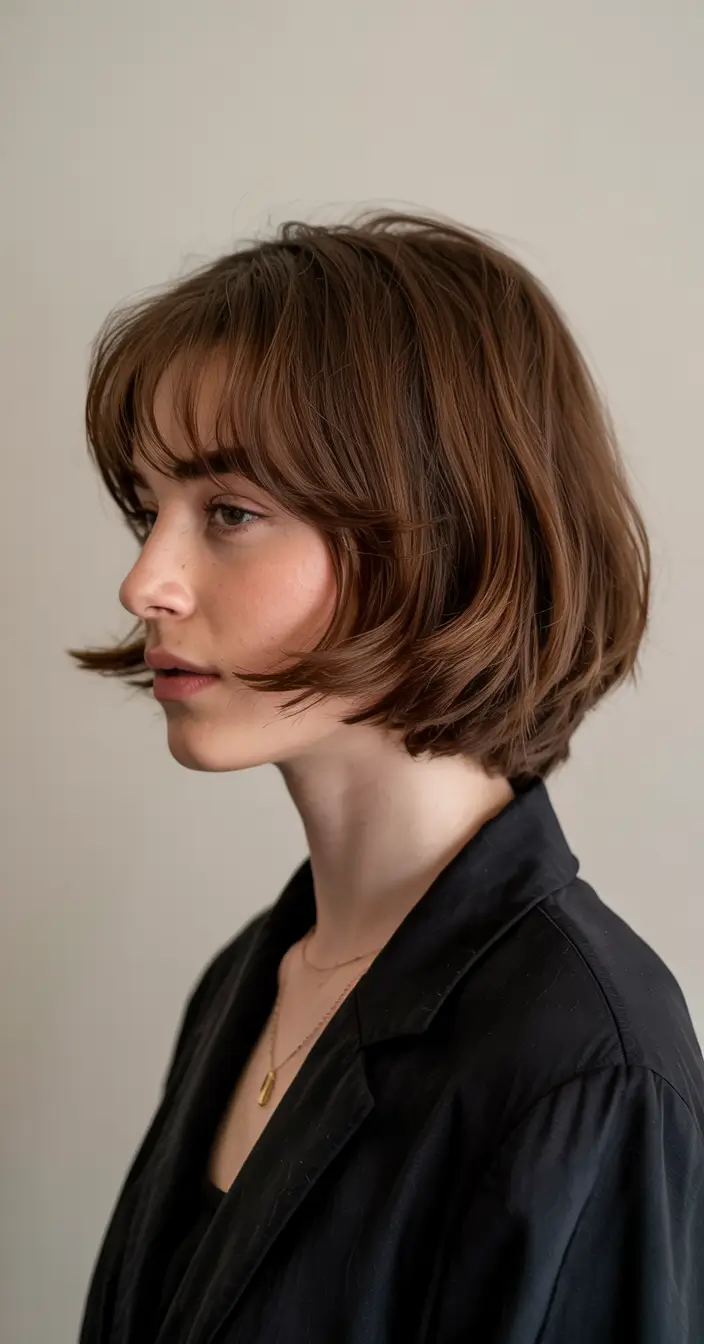 Soft Layered Bob With Curtain Bangs Winter Haircuts and Colors 2025 2026 Trends