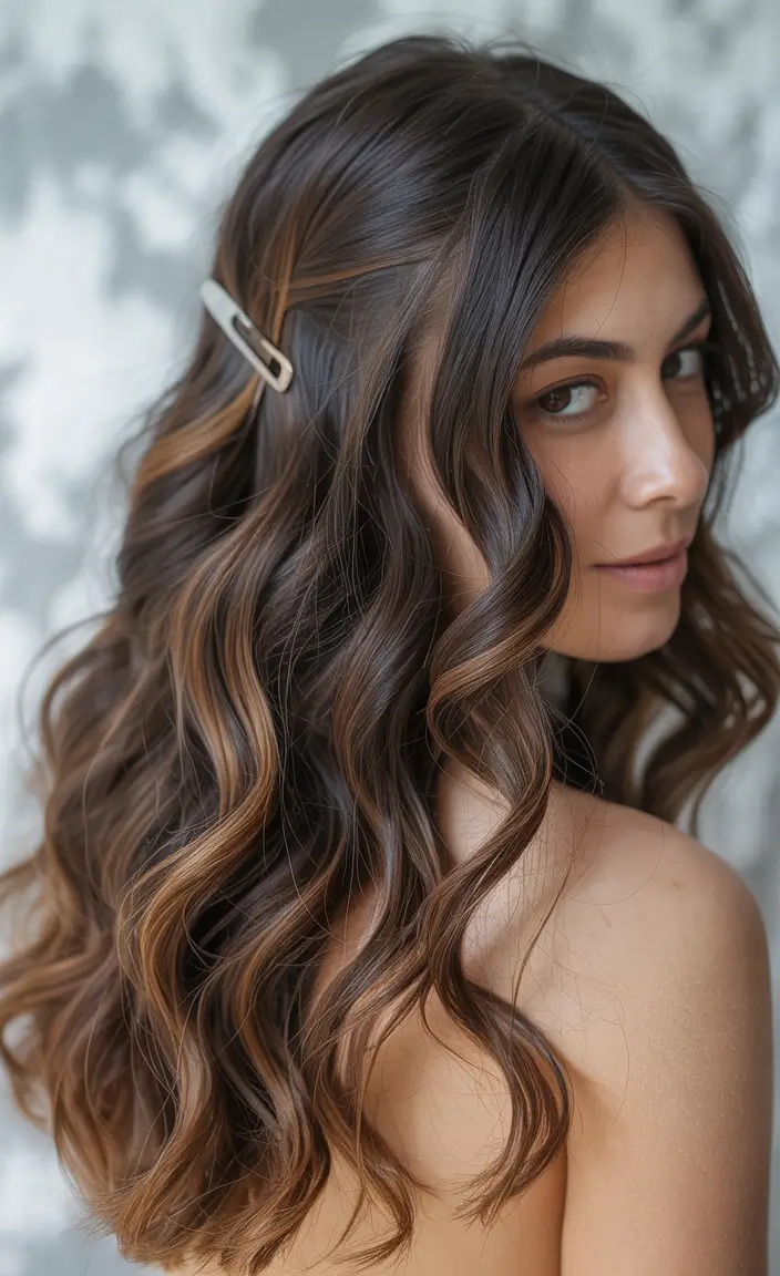 Classic Waves With Chocolate Ribbons Winter Haircuts and Colors 2025 2026 Trends