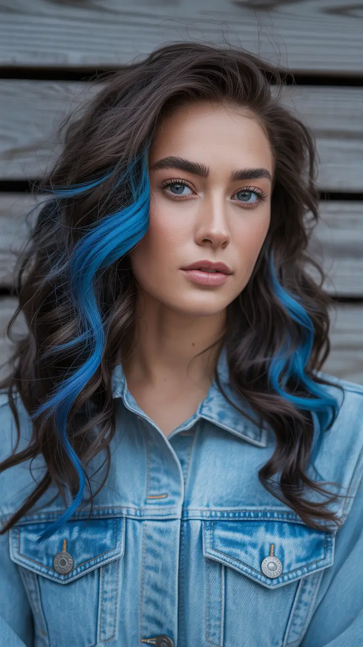 Deep Waves With Electric Blue Streaks Winter Haircuts and Colors 2025 2026 Trends