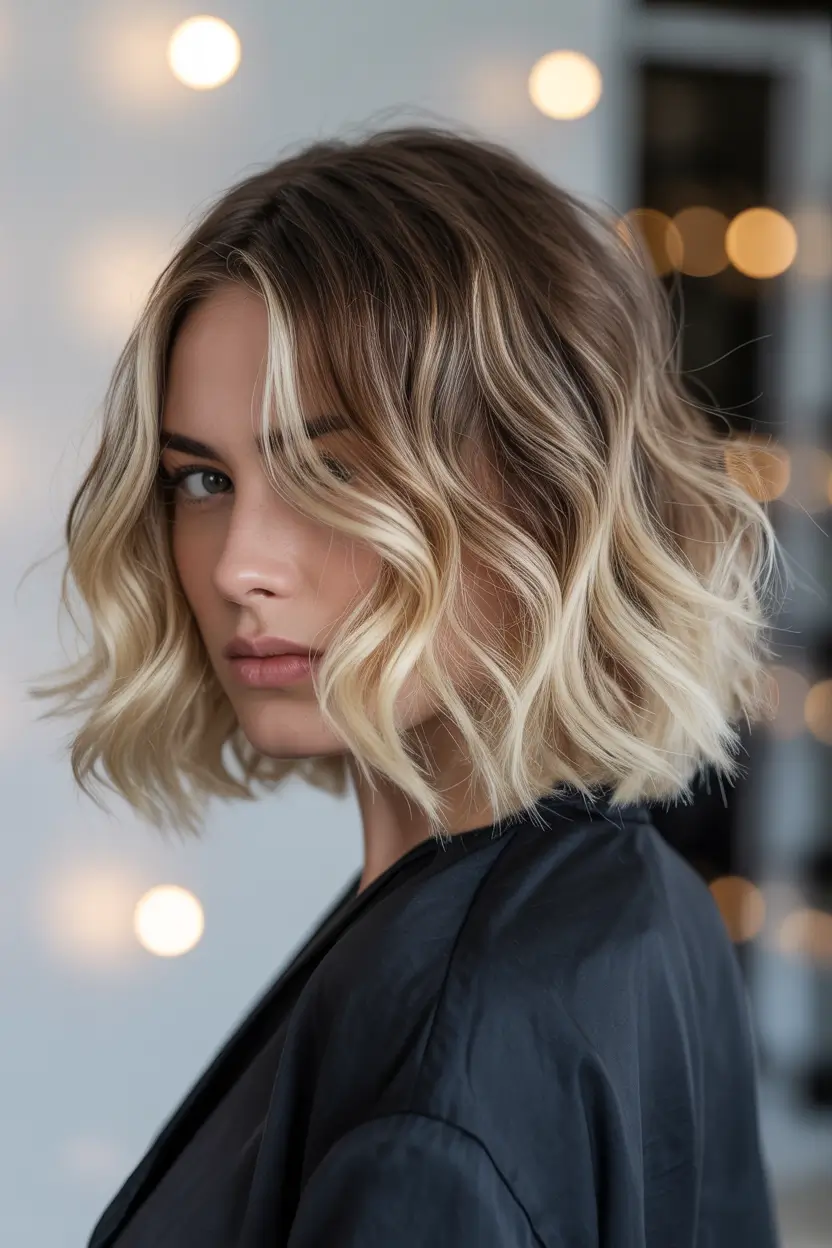 Wavy Blonde Bob With Dark Roots Winter Haircuts and Colors 2025 2026 Trends