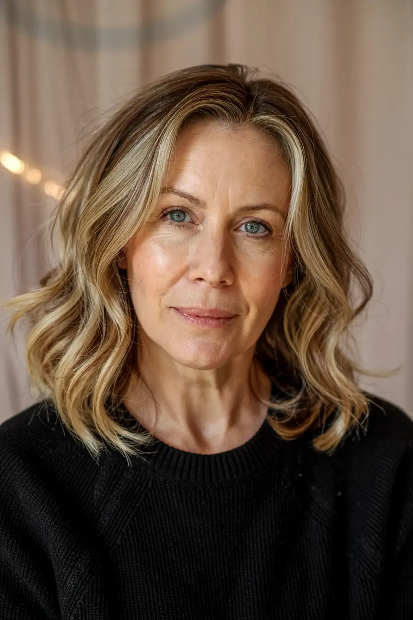 Winter Hairstyles & Color 2025-2026 for Women Over 40 Soft Blonde Waves with Natural Movement