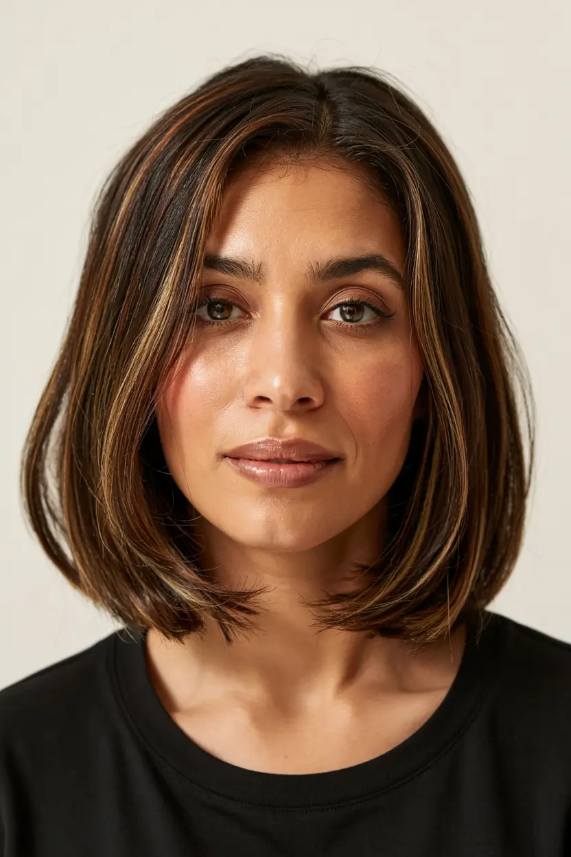 Winter Hairstyles & Color 2025-2026 for Women Over 40 Classic Chestnut Bob with Subtle Dimension