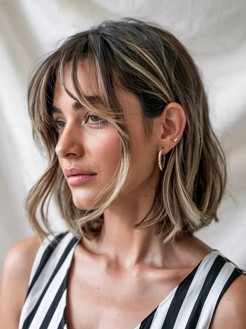 Winter Hairstyles & Color 2025-2026 for Women Over 40 Soft Ash Blonde Bob with Wispy Bangs