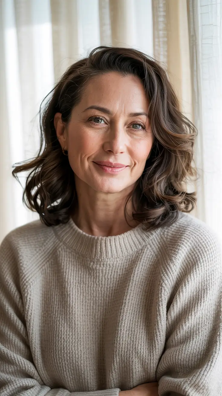 Winter Hairstyles & Color 2025-2026 for Women Over 40 Modern Shoulder-Length Curls with Effortless Bounce