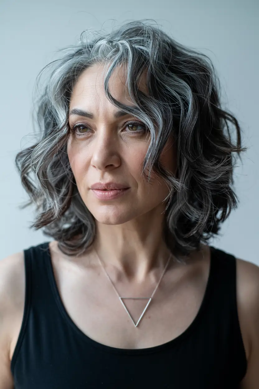 Winter Hairstyles & Color 2025-2026 for Women Over 40 Silver Confidence Textured Waves for the Bold