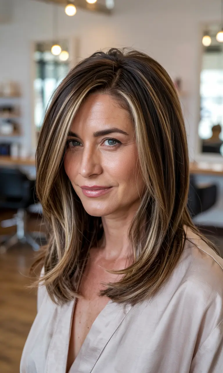 Winter Hairstyles & Color 2025-2026 for Women Over 40 Bronde Glow Layers with Subtle Lift