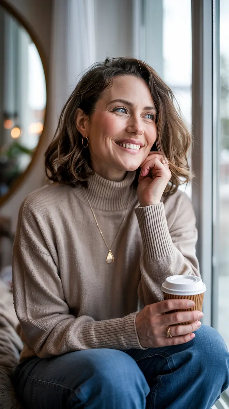 Winter Hairstyles & Color 2025-2026 for Women Over 40 Warm Brunette Bob with Soft Volume