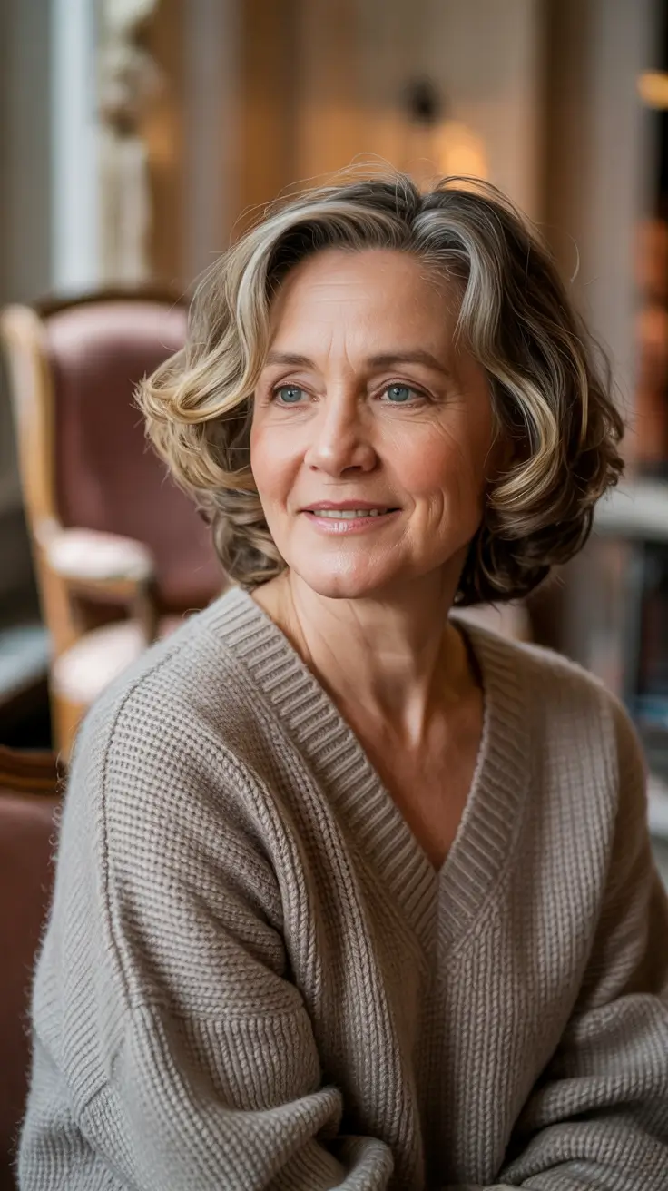 hairstyles for women over 60 curly hair Voluminous Layered Curls with Silver Highlights