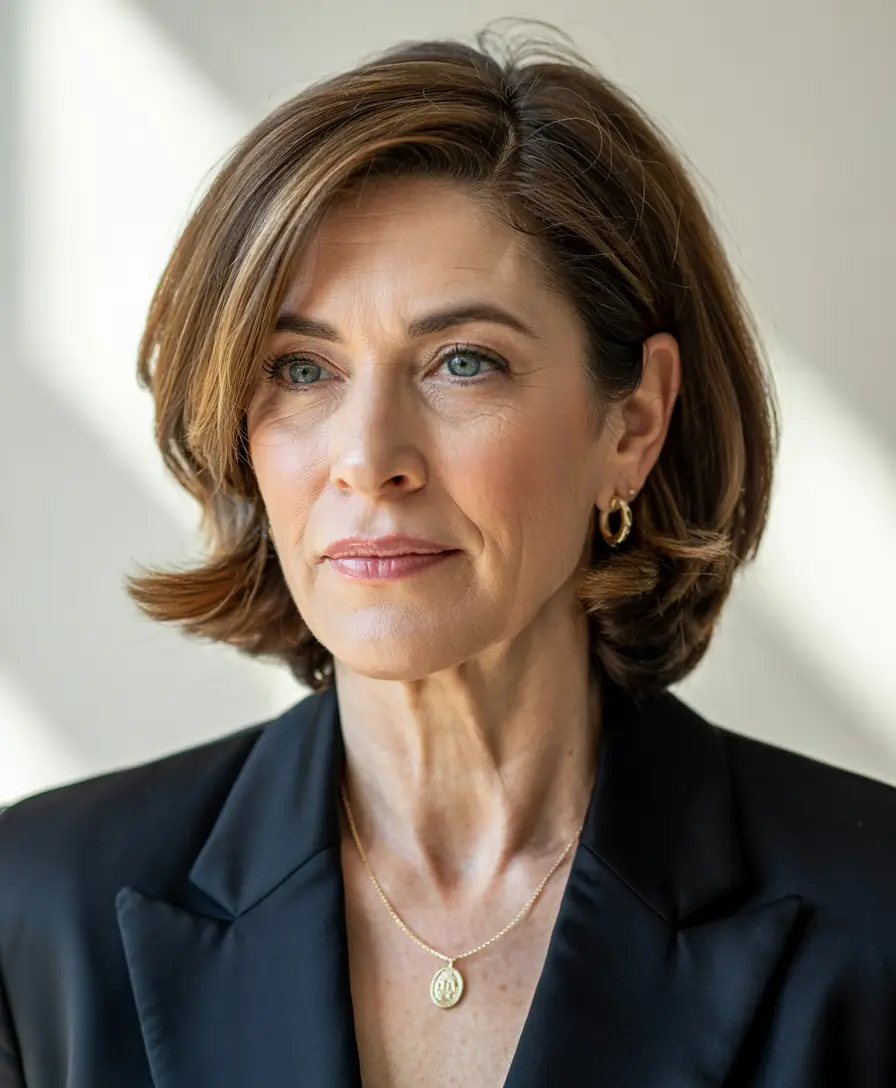 hairstyles for women over 60 short Refined Chestnut Bob with Lifted Ends