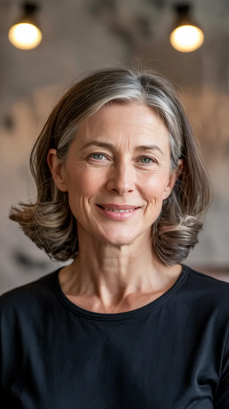 hairstyles for women over 60 medium Natural Gray Flip with Subtle Volume