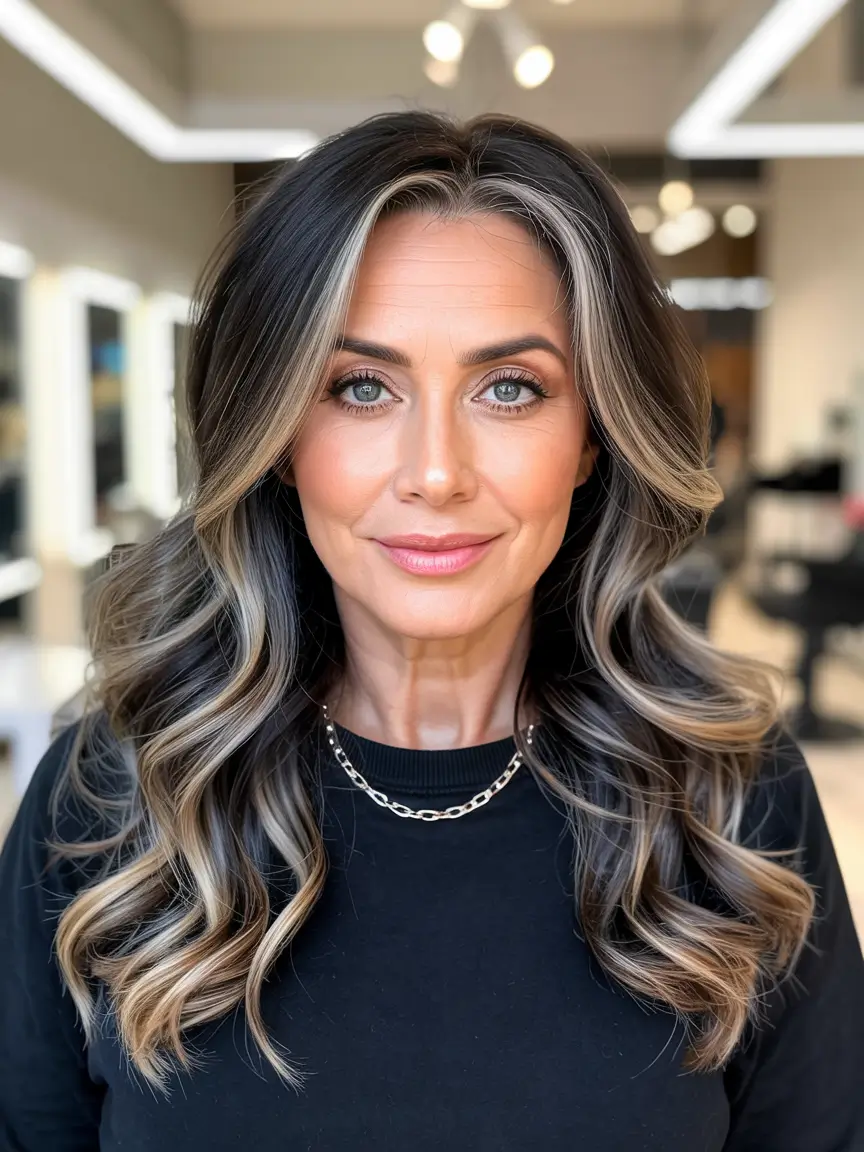 winter hairstyles & hair color 2025-2026 for women over 60 Face-Framing Balayage with Subtle Contrast