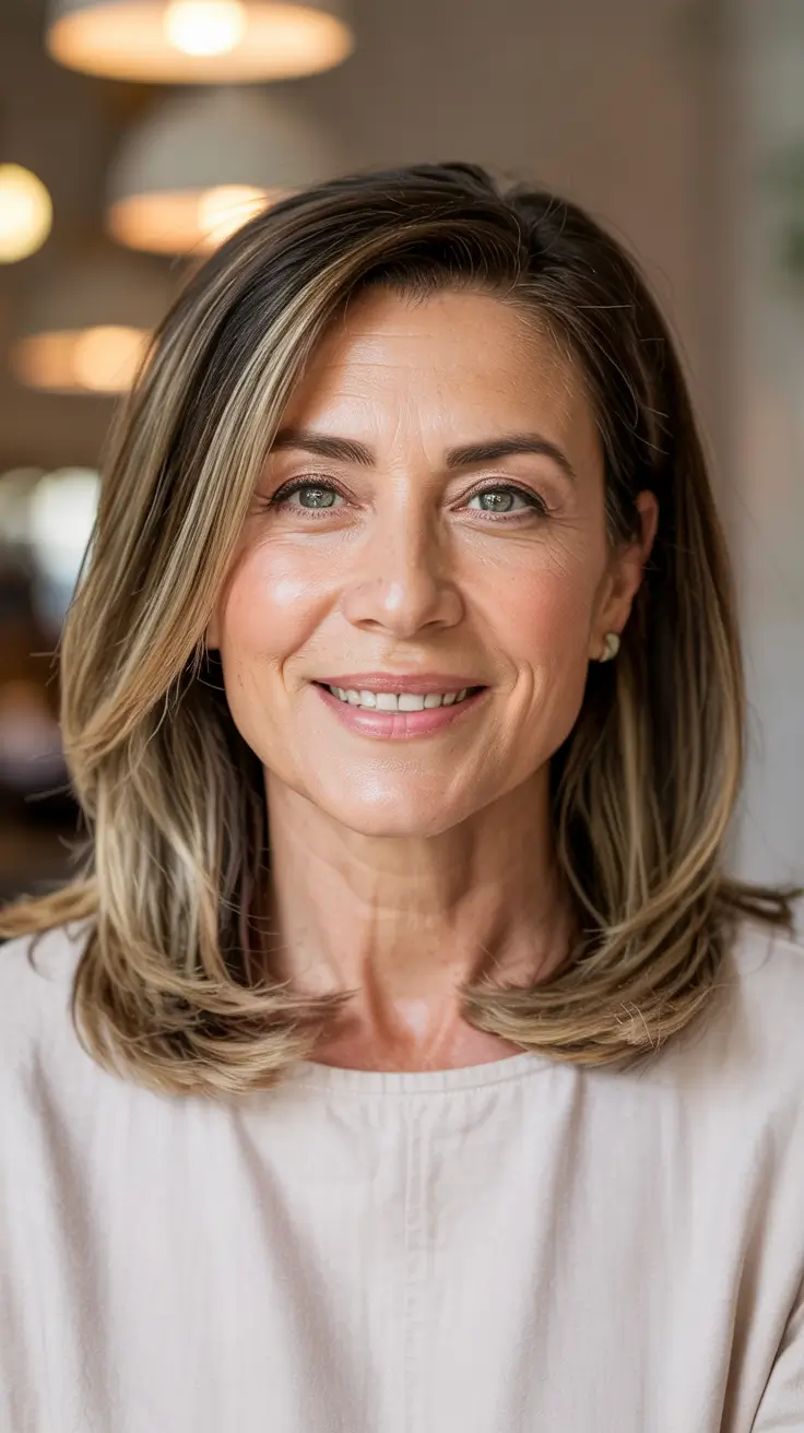 hairstyles for women over 60 wavy hair Warm Caramel Balayage with Gentle Movement