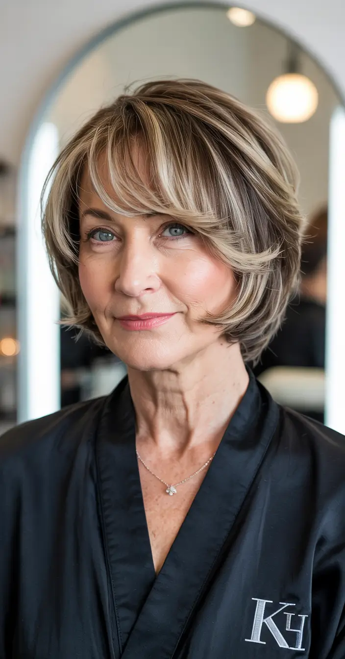 hairstyles for women over 60 short hair Elegant Short Bob with Feathered Bangs