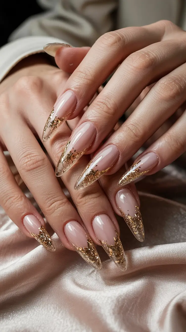 winter nails inspo coffin Golden Frost