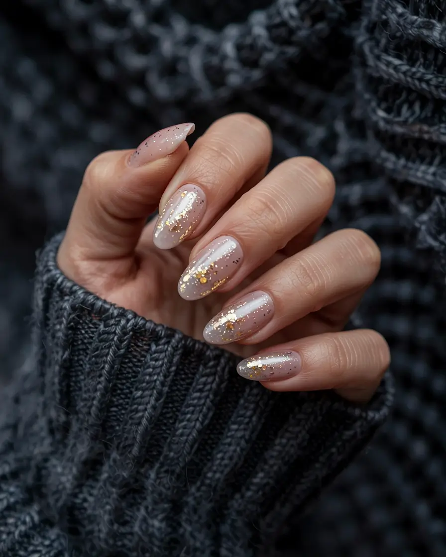 winter nails inspo easy Golden Snowfall