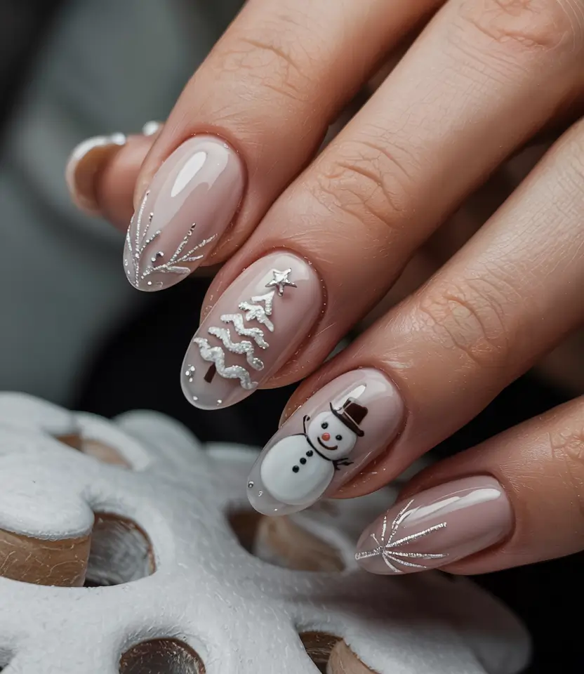 winter nails inspo 2025 Frosted Dreams & Snowman Smiles