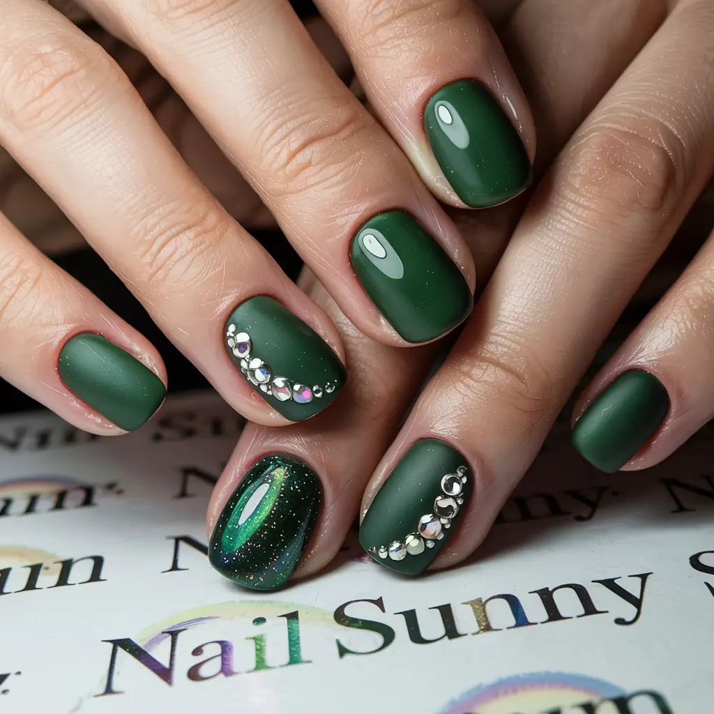 winter nails inspo 2025 Emerald Velvet Luxe