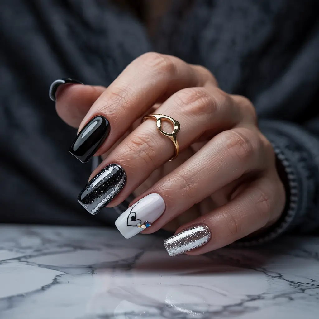 winter nails inspo 2025 Midnight Chrome Allure