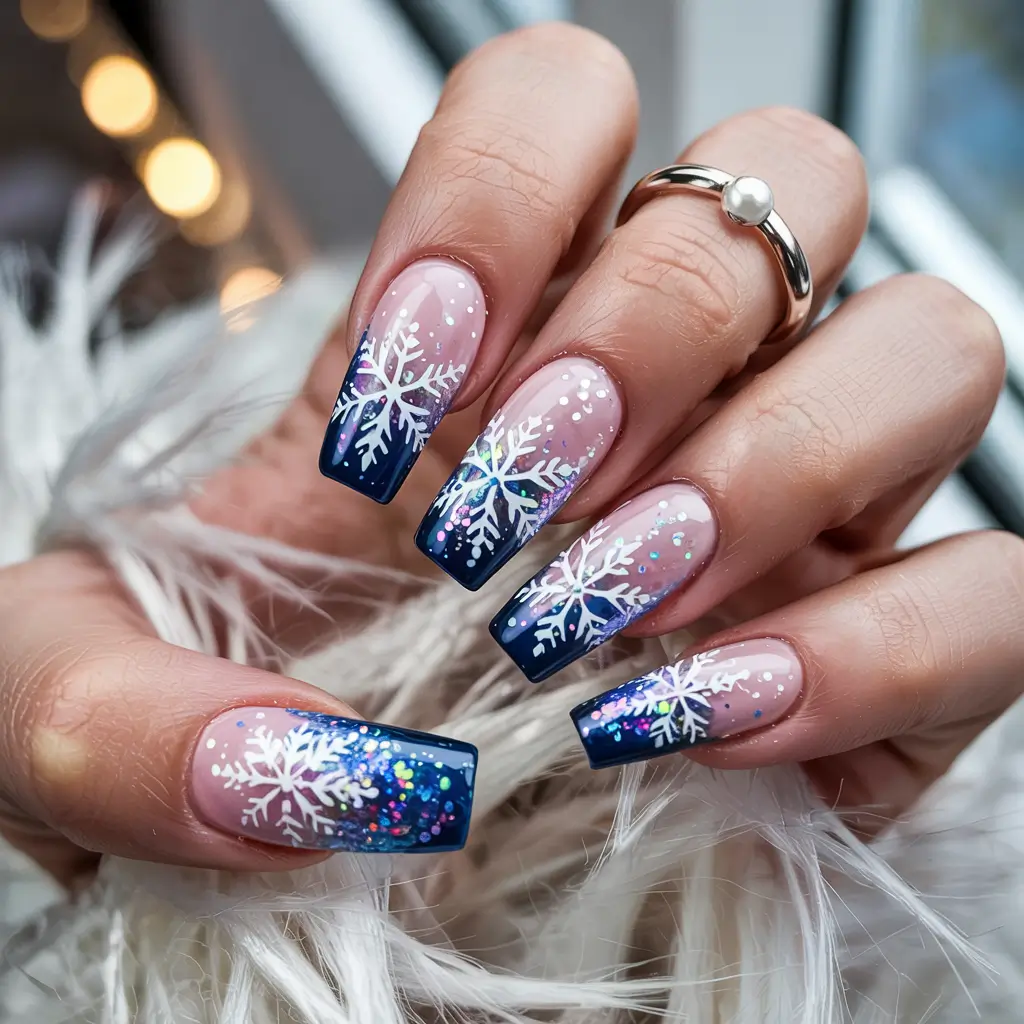 winter nails inspo 2025 Frozen French Night