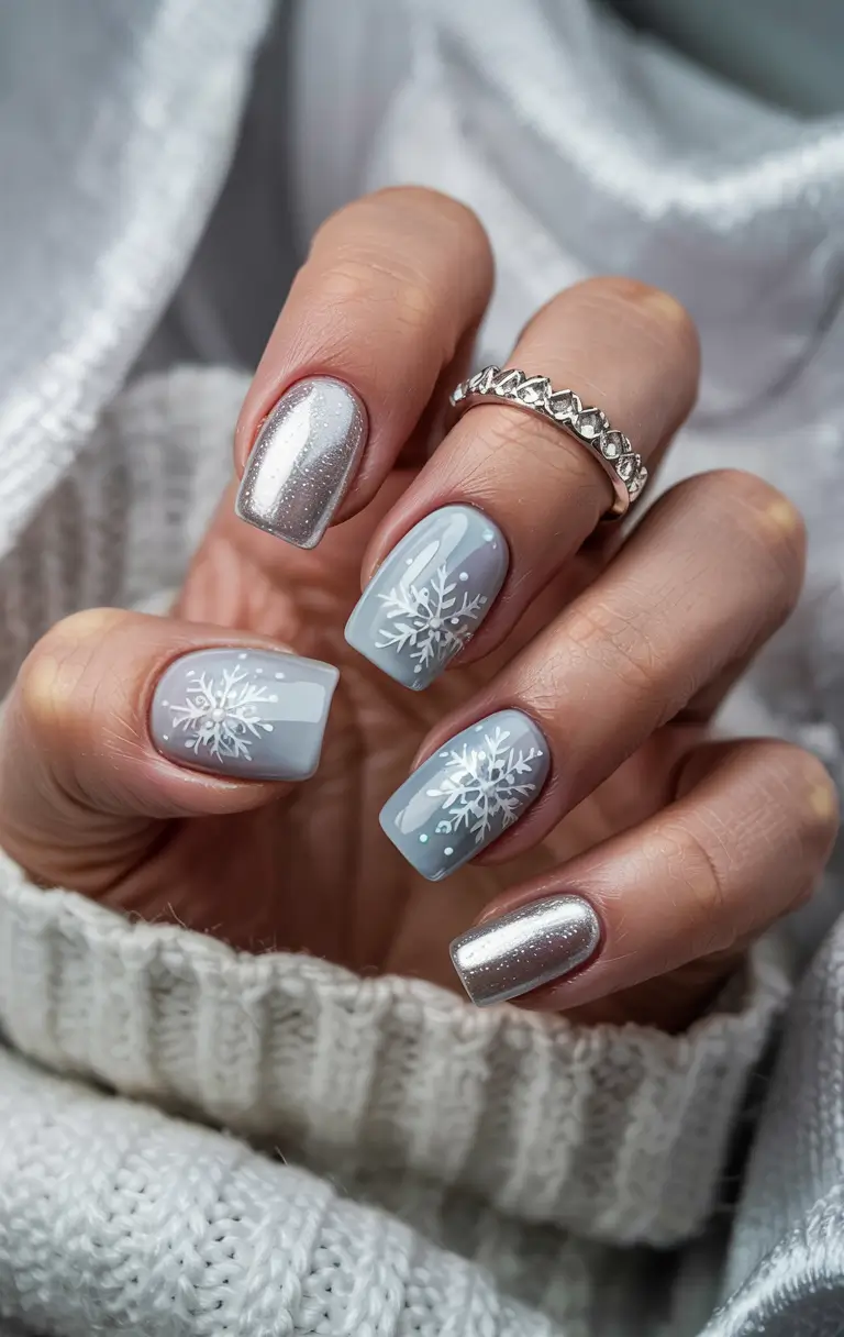 winter nails inspo 2025 Silver Flurries Elegance