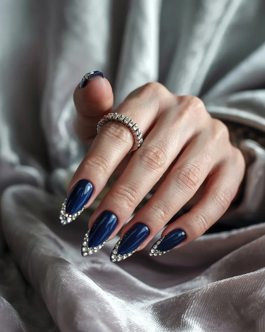 winter nails inspo blue Midnight Crystals