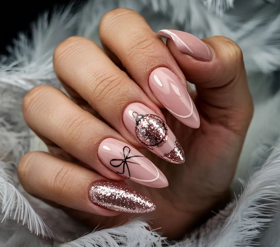 winter nails inspo pink Soft Blush Sparkle