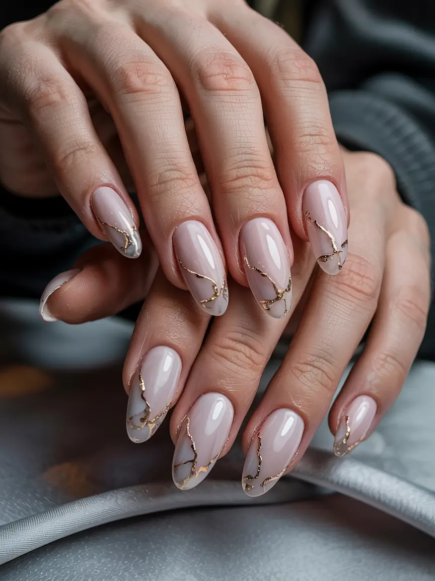 winter nails inspo simple Golden Veins