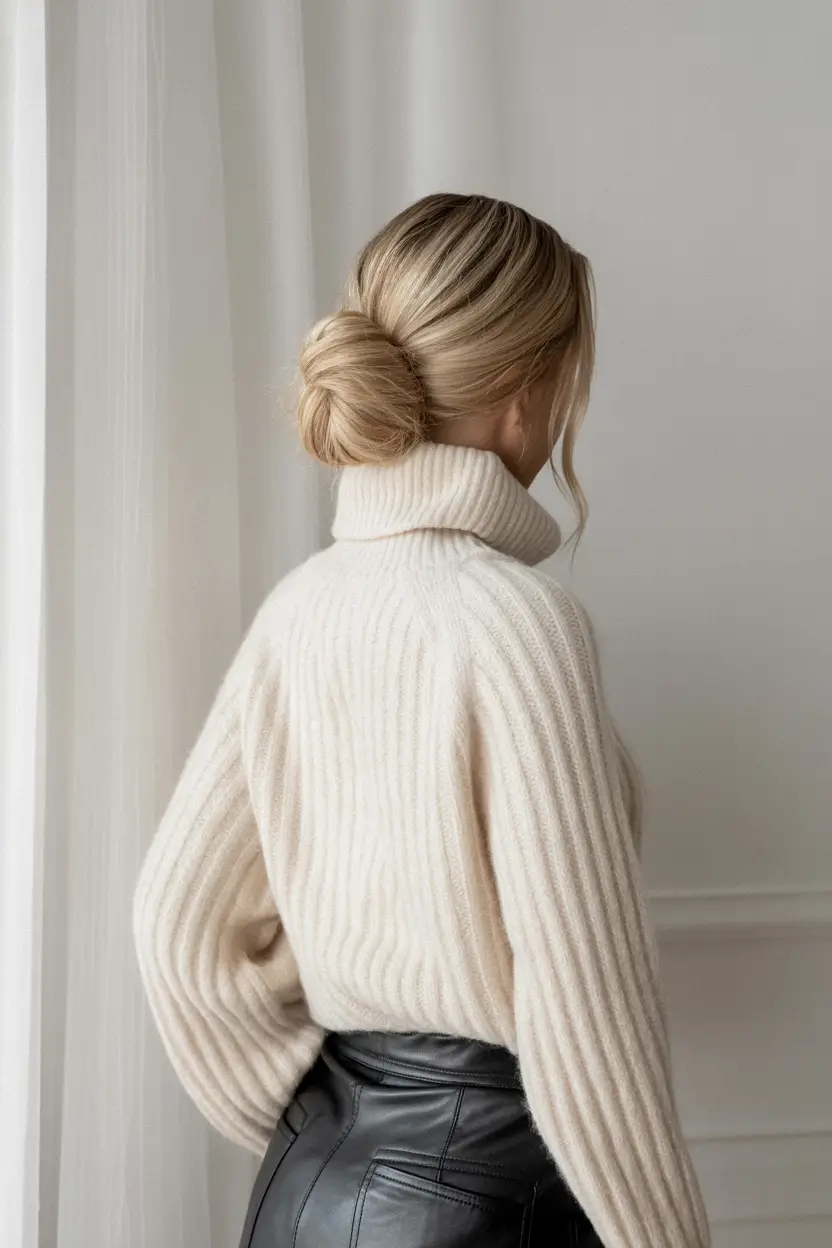 winter hairstyles women Elegant Low Bun with Polished Texture