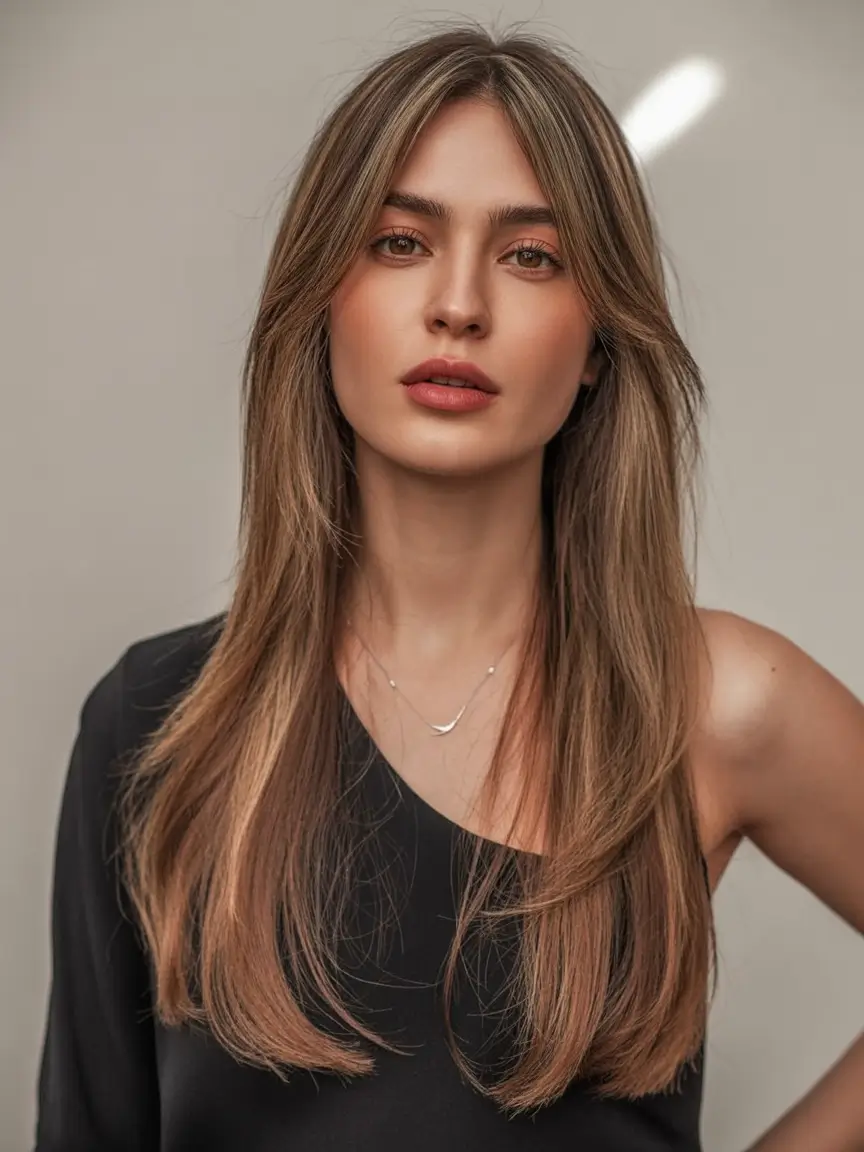 winter hairstyles women Long Sleek Cut with Face-Framing Elegance
