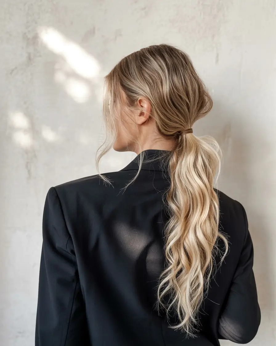 winter hairstyles medium Soft Low Ponytail with Effortless Grace