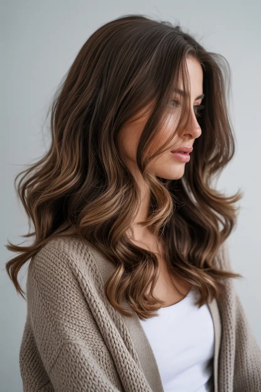 winter hairstyles medium Soft Brunette Waves with Subtle Shine