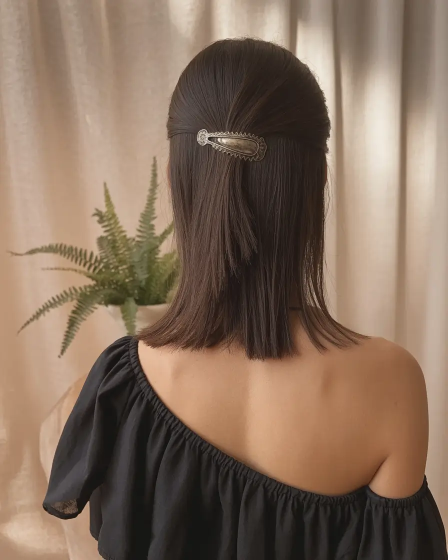 winter hairstyles medium Minimalist Medium Bob with Vintage Clip