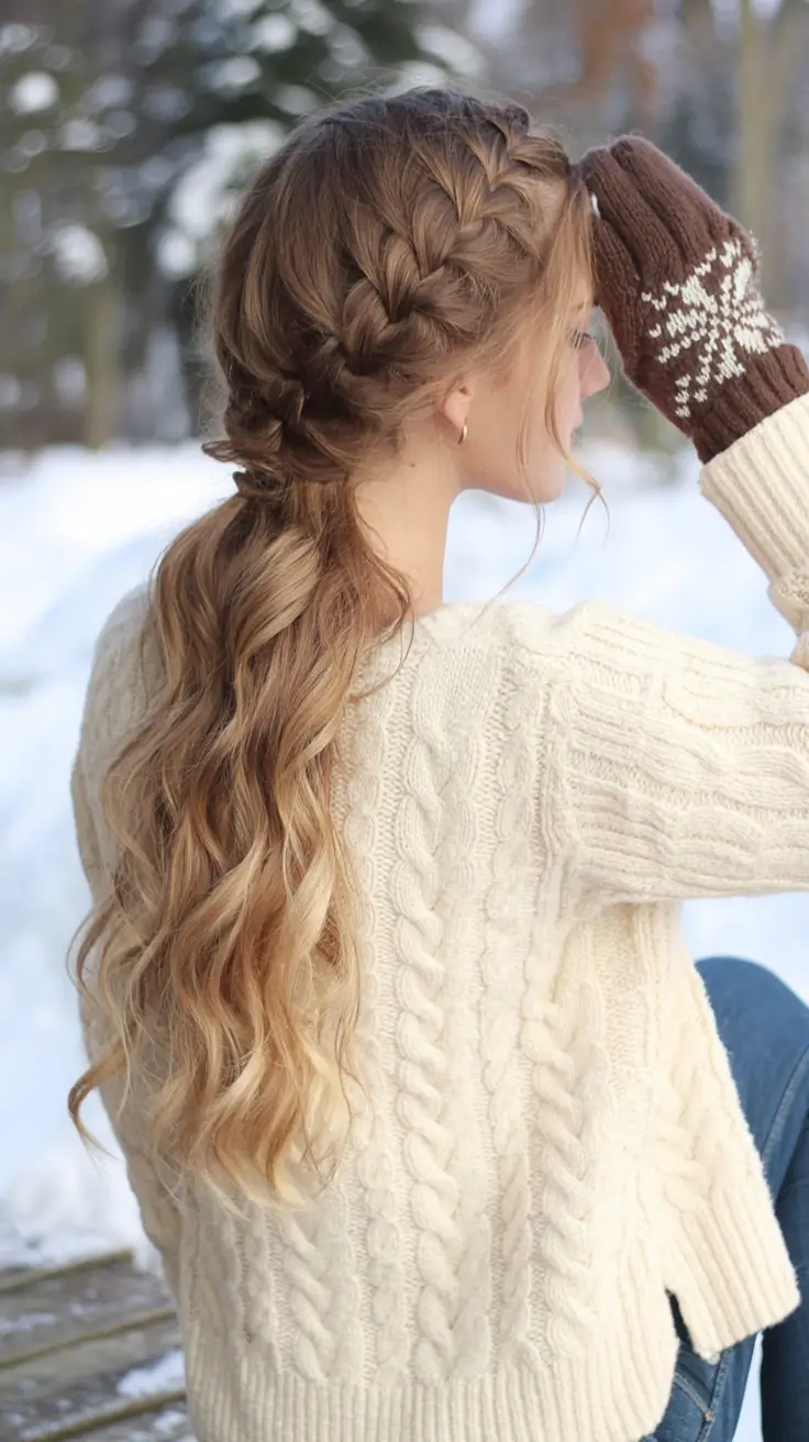 winter hairstyles for long hair Snowy Braid Cascade