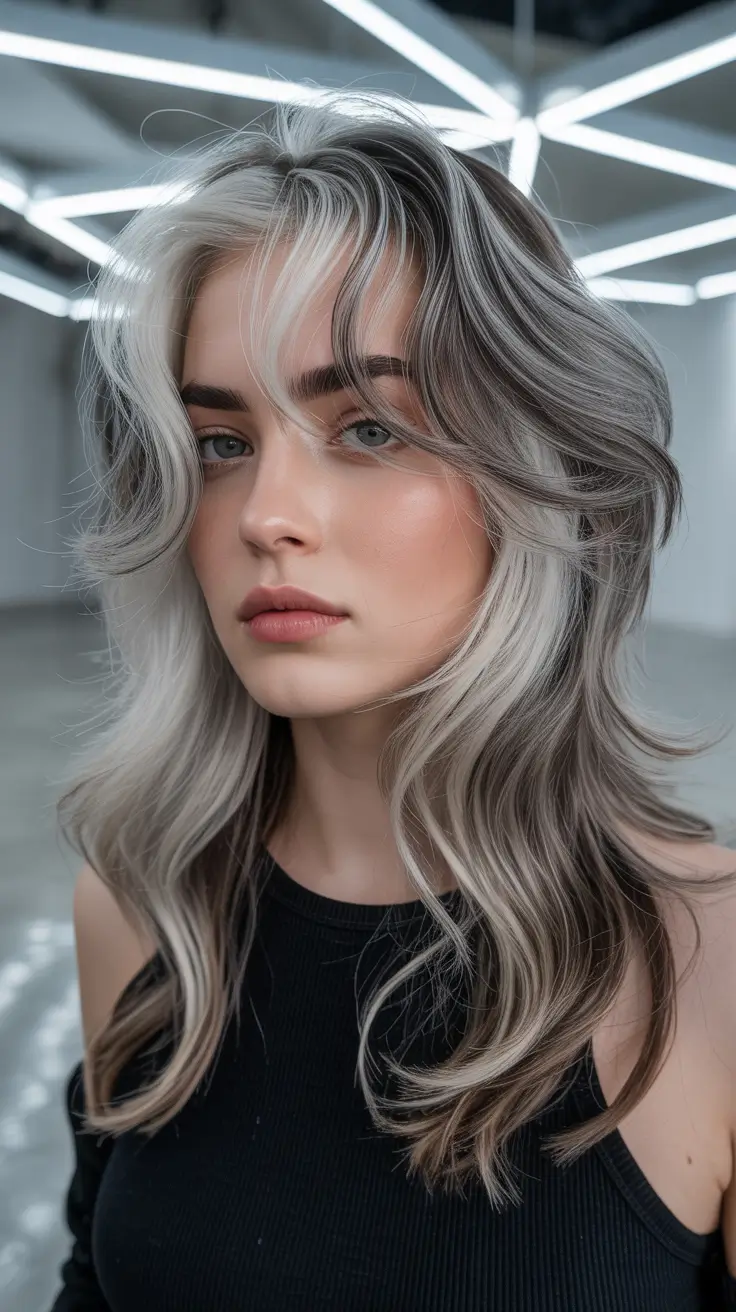 winter hairstyles women Frosted Layers with Icy Glam