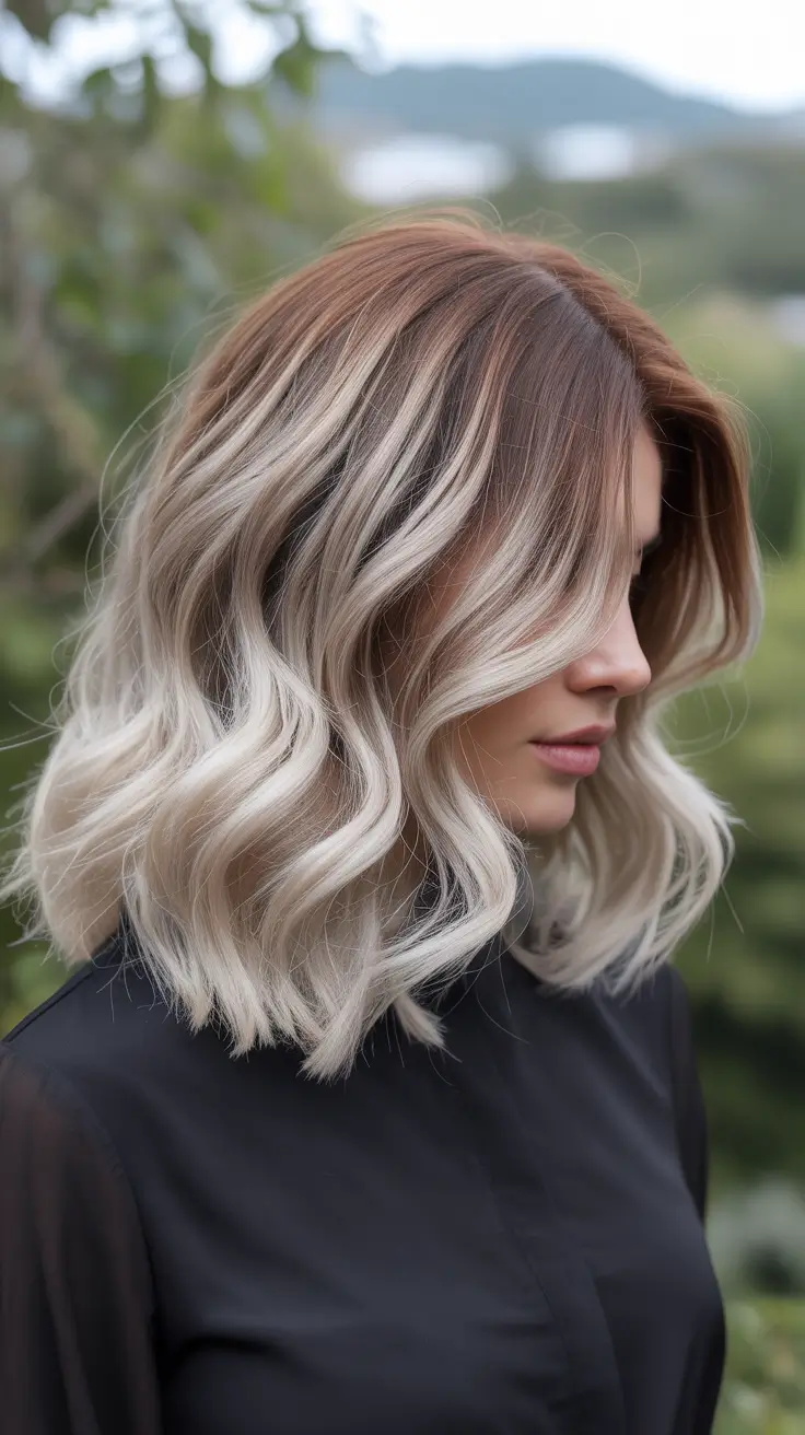 ash blonde hair color 2026 Rooted Contrast Ash Blonde Bob