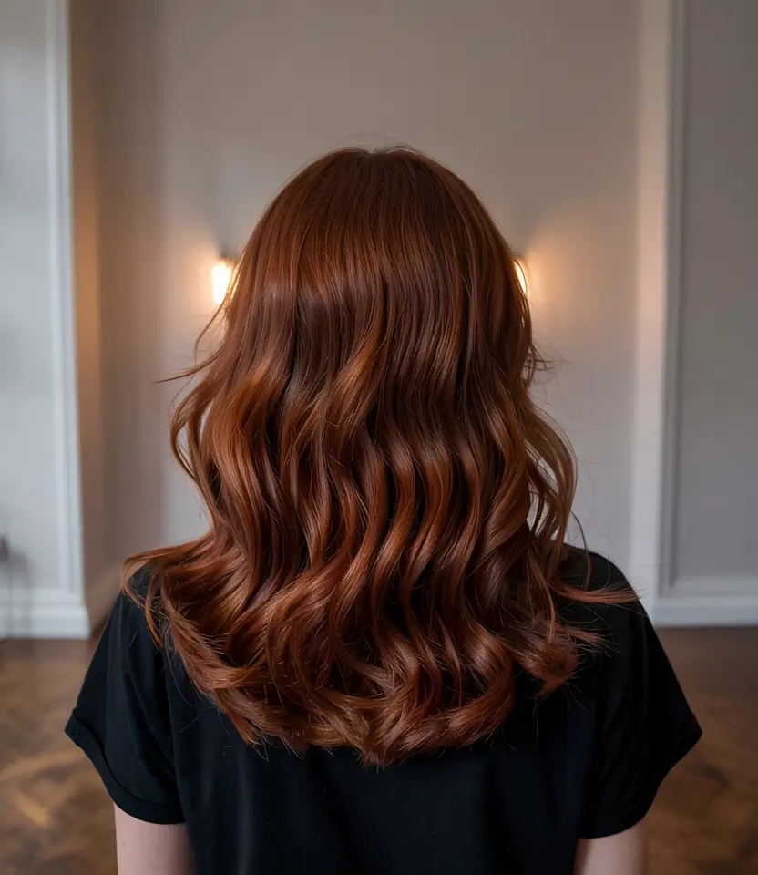 auburn hair color Soft Cinnamon Glow Waves