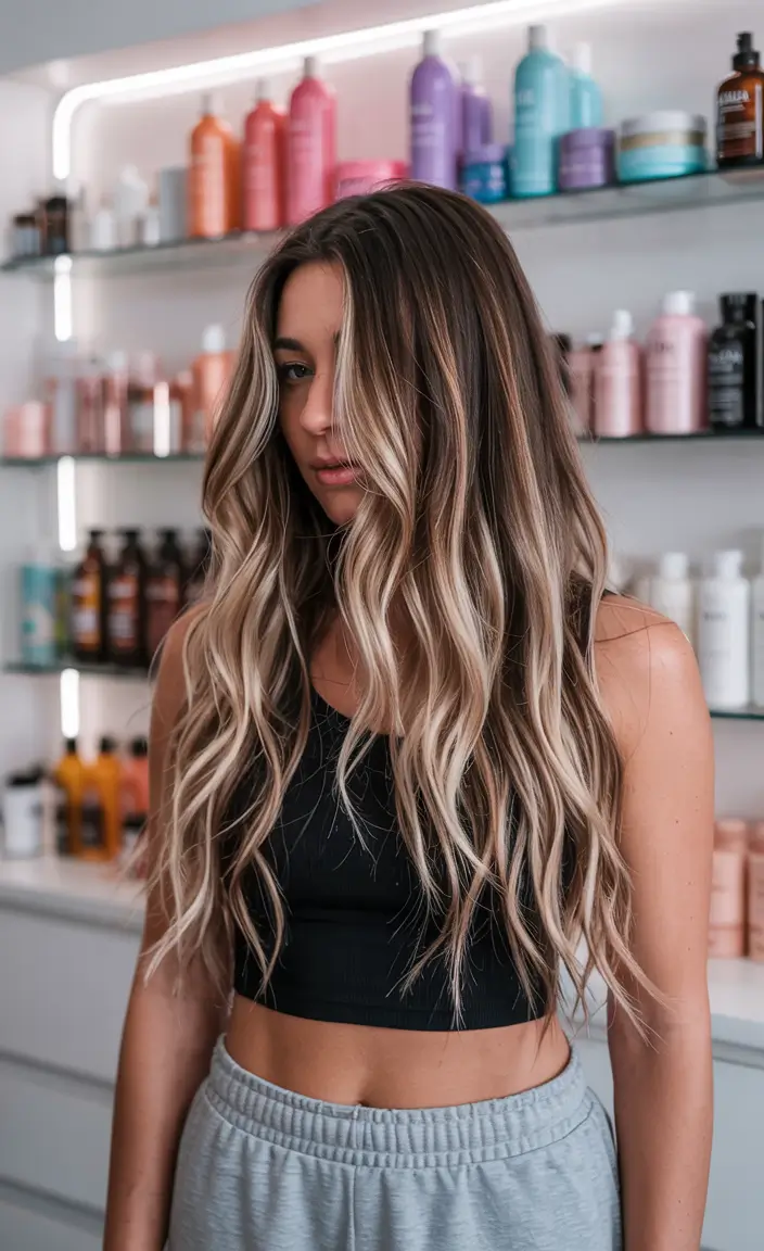 balayage hair color ideas 2026 Champagne Lights on Long Waves