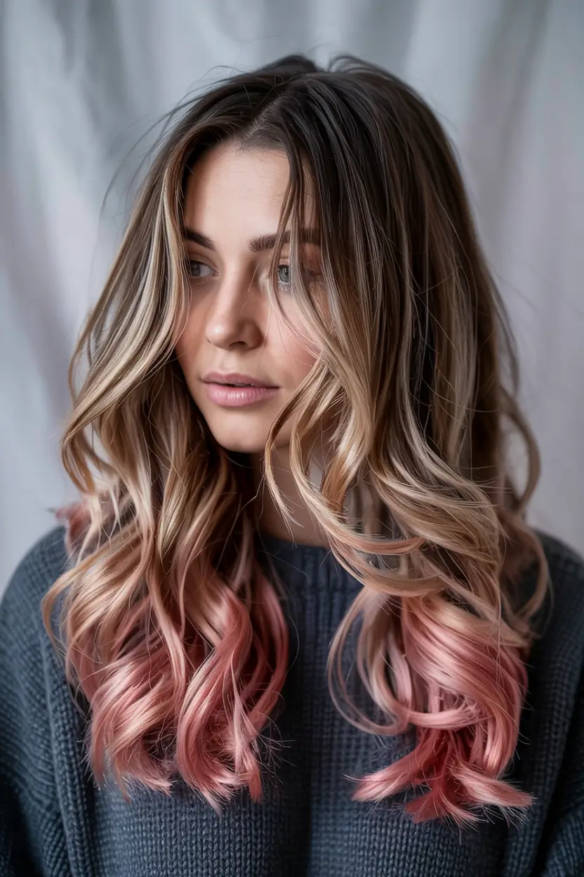 balayage hair color ideas 2026 Rose-Tipped Blonde Melt