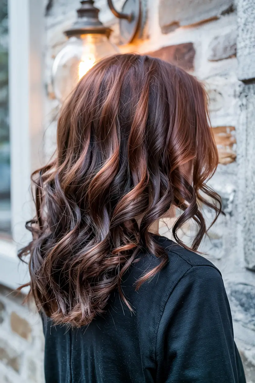 balayage hair color ideas 2026 Mocha Cinnamon Curls