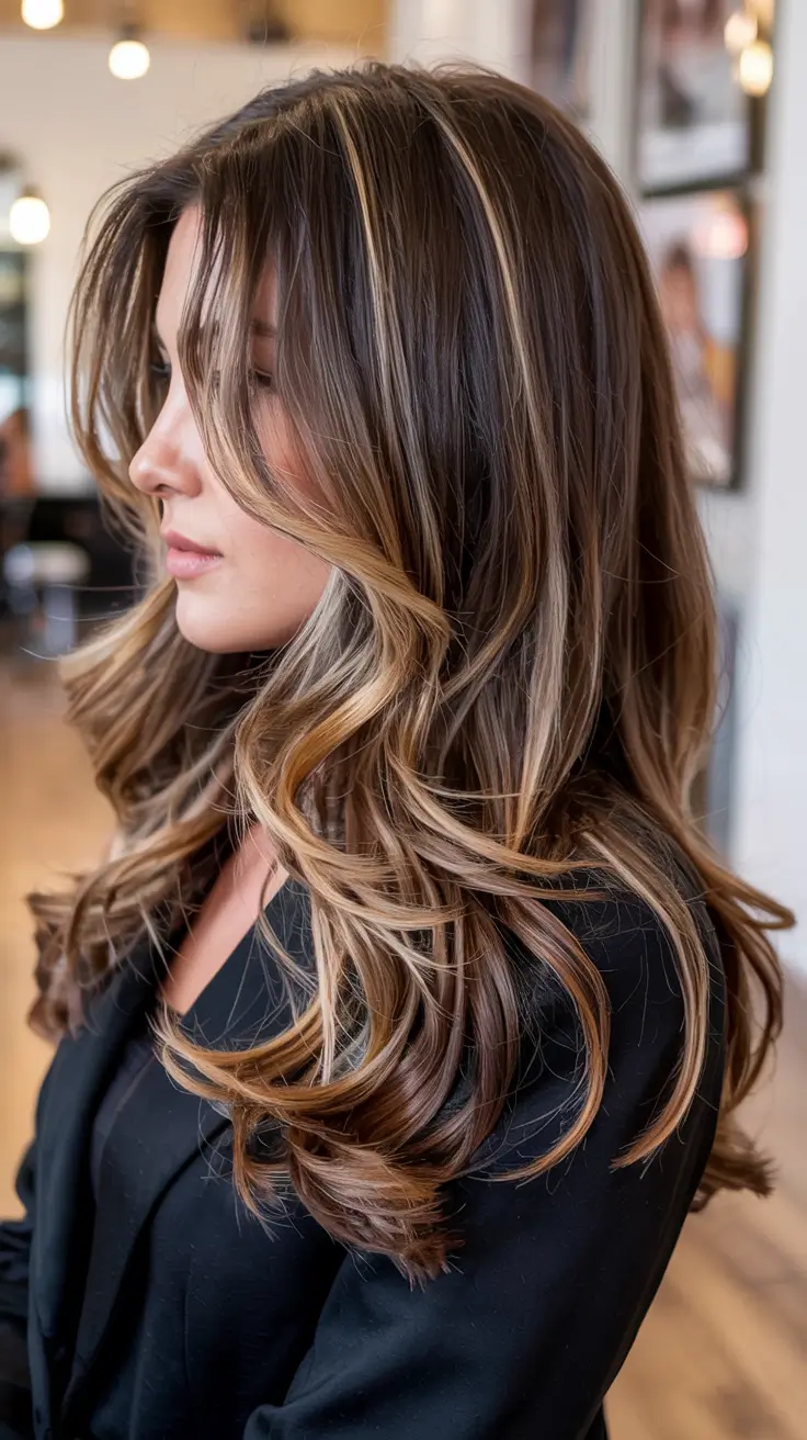 balayage hair color ideas 2026 Caramel Veil Layers
