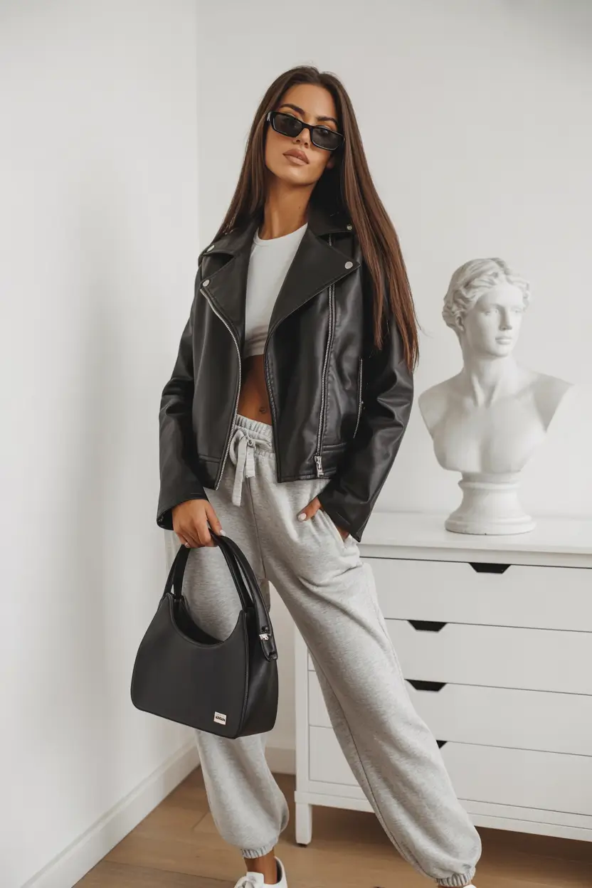 everyday outfits aesthetic Soft Street Leather