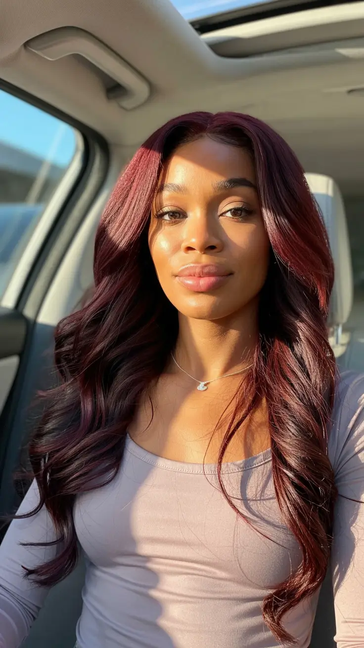 hair color for dark skin tone Merlot Shine Waves