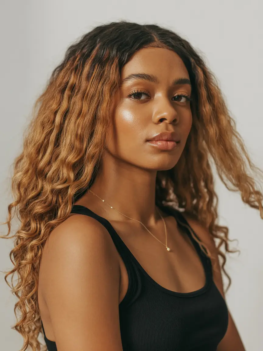 hair color for dark skin tone Honey Ombre Curls