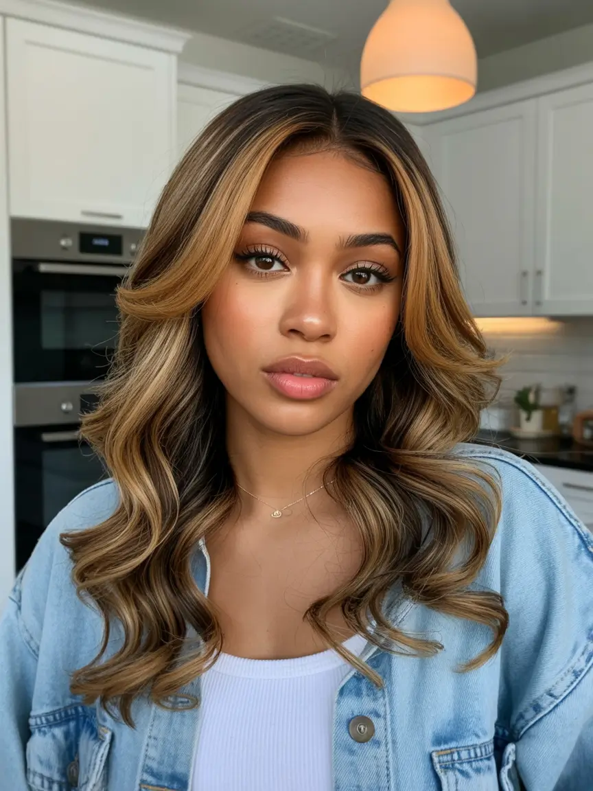 hair color for dark skin tone Butter Blonde Balayage