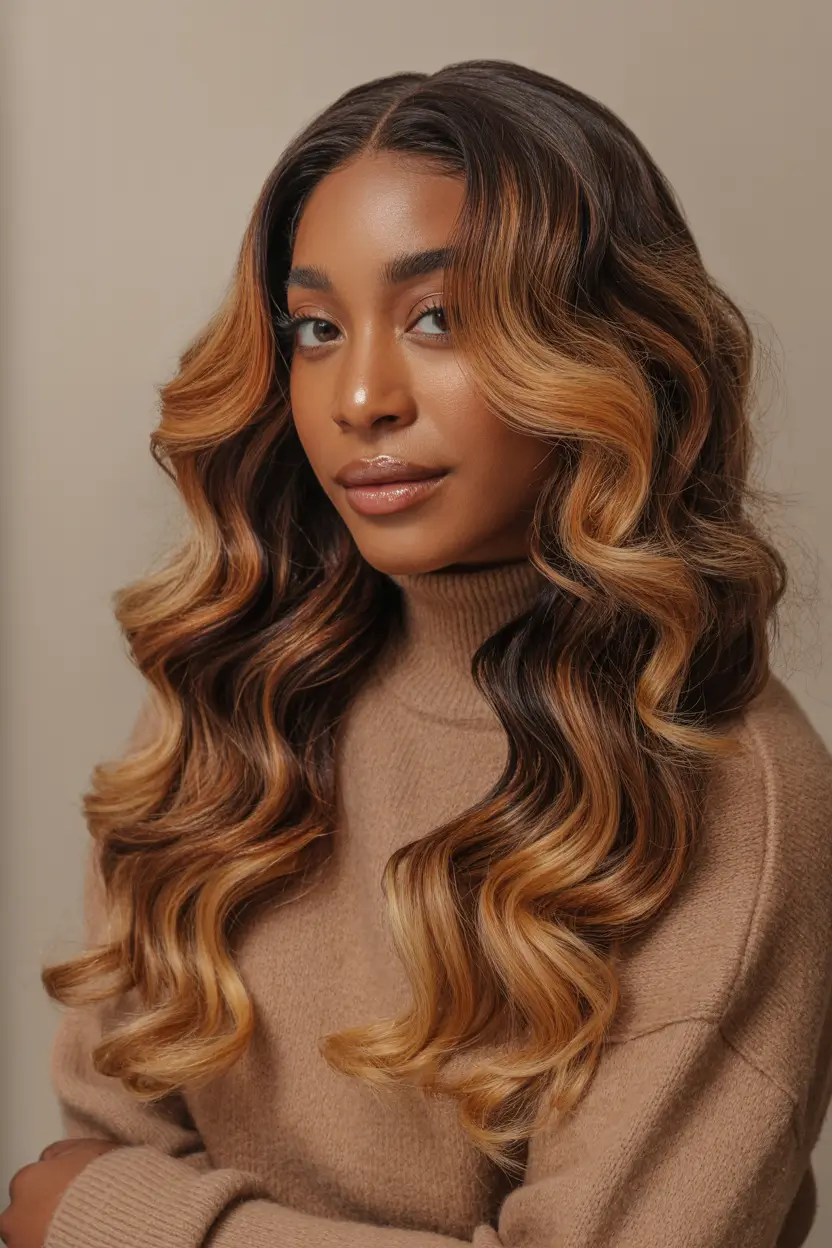 hair color for dark skin tone Golden Caramel Flow