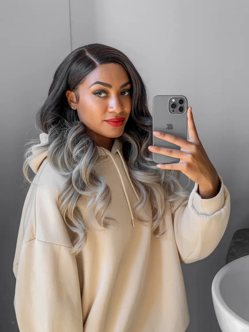 hair color for dark skin tone latinas Cool Ash Ombre Waves