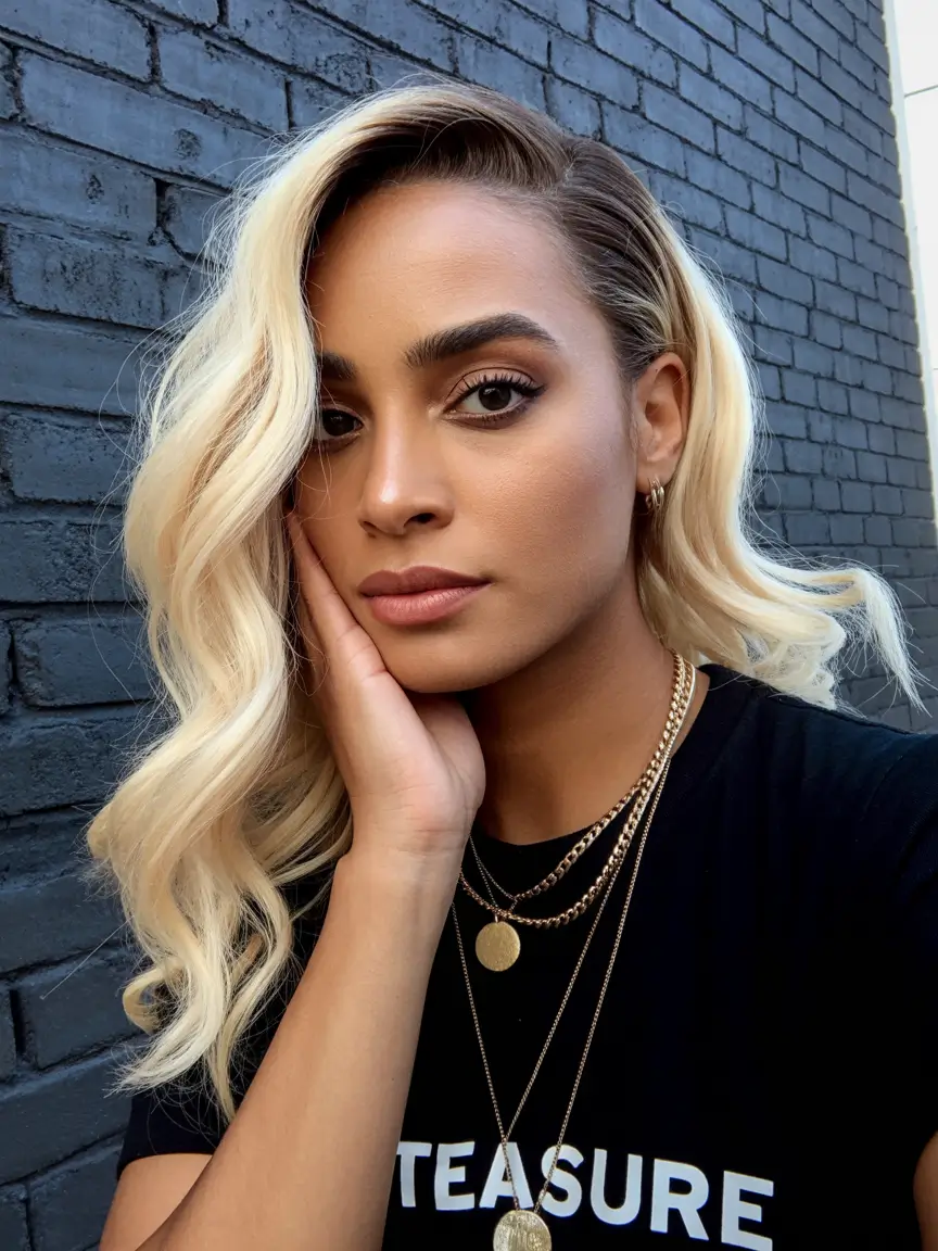 hair color for dark skin tone Platinum Glow Waves