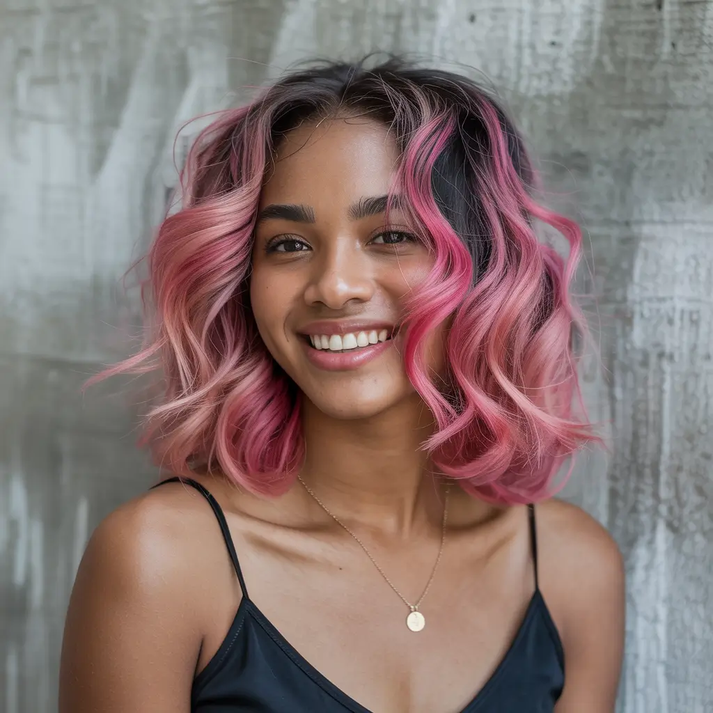hair color for dark skin tone Rosy Sunset Bob