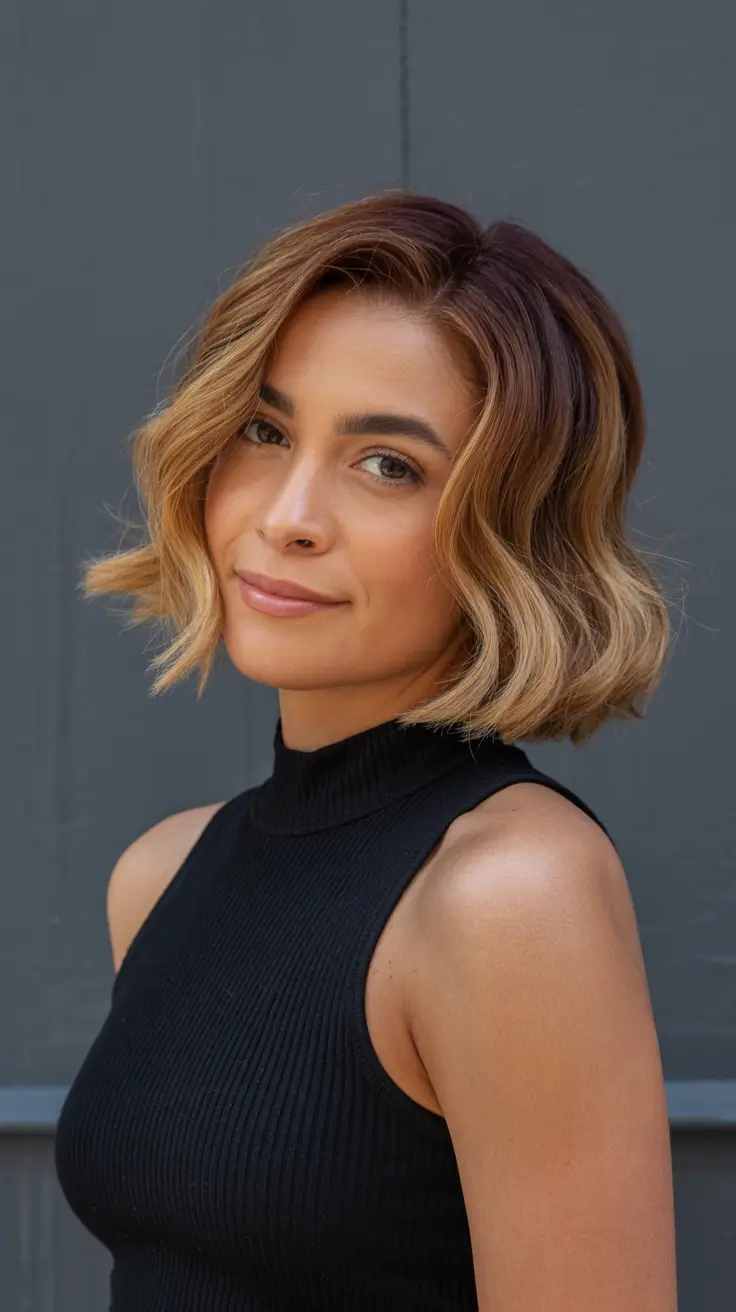 hair color for tan skin short hair Golden Toffee Bob